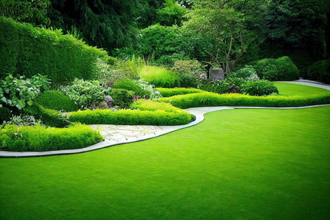 bright green, smooth lawn with trail