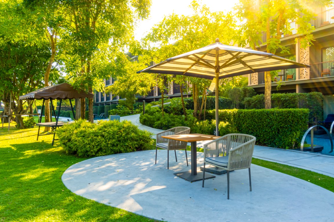 empty outdoor patio chair decoration in garden